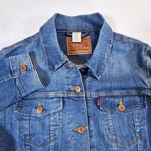 Levis Jean Jacket Womens Large Trucker Light Blue Denim Pockets Button Y2K